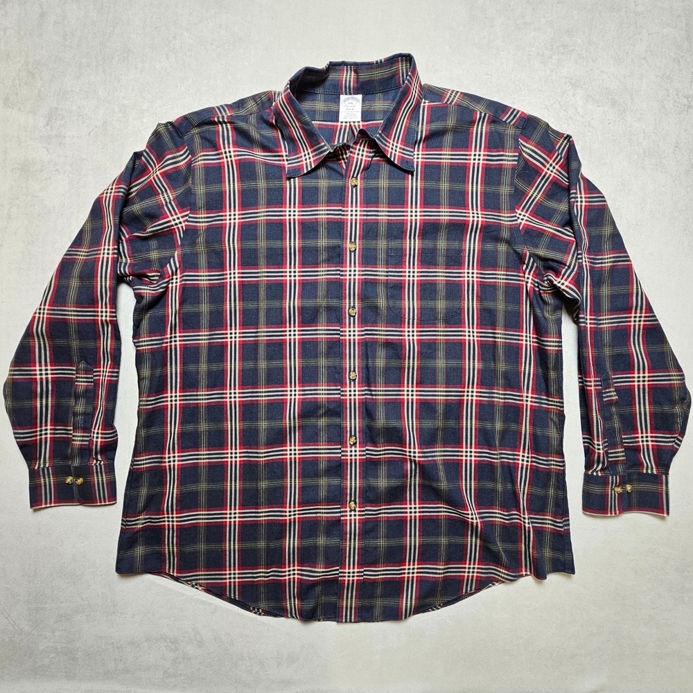 Brooks Brothers Regent Fit Plaid‎ Button Down Shirt Mens XXL Navy Red Green